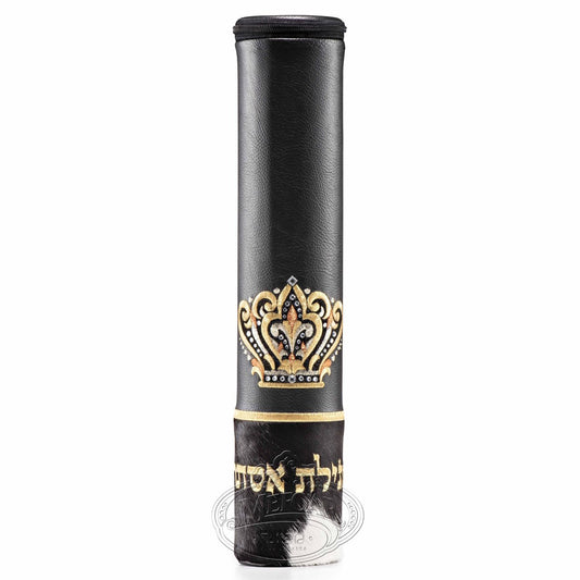 Black Megillah Holder, with Black & White Fur and Gold Embroidery