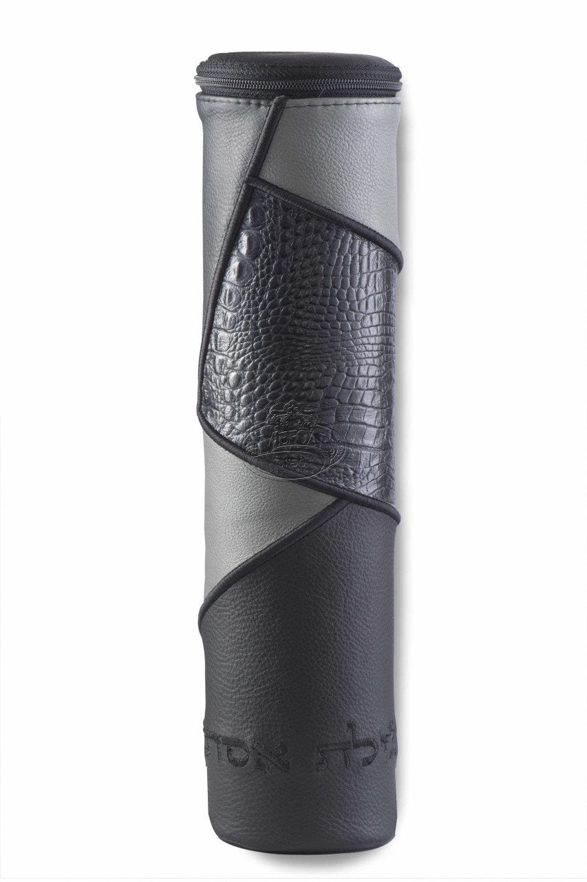 Megilla Case: Solid Black & solid Grey leather with Black crocodile leather