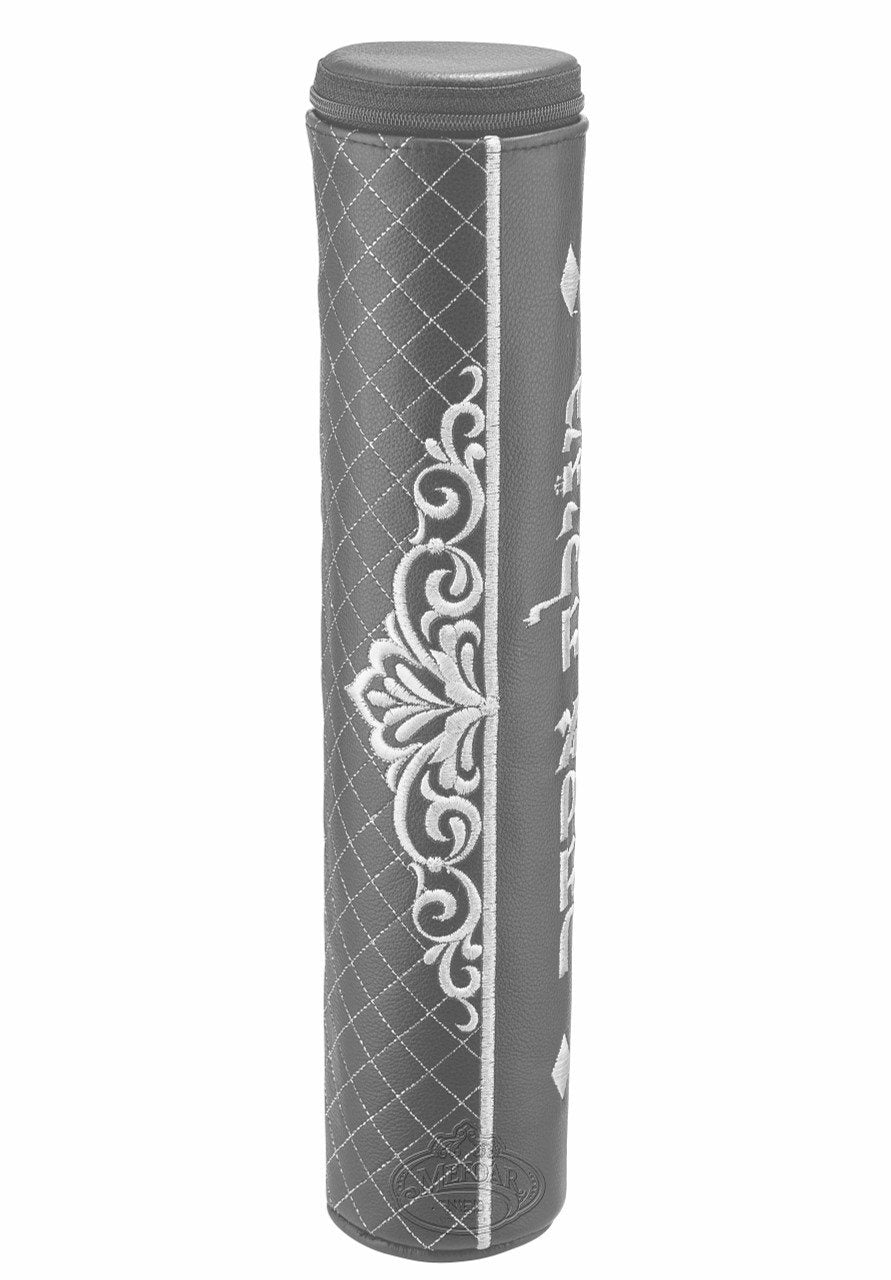 Grey Megillah Holder, Silver Side Embroidery