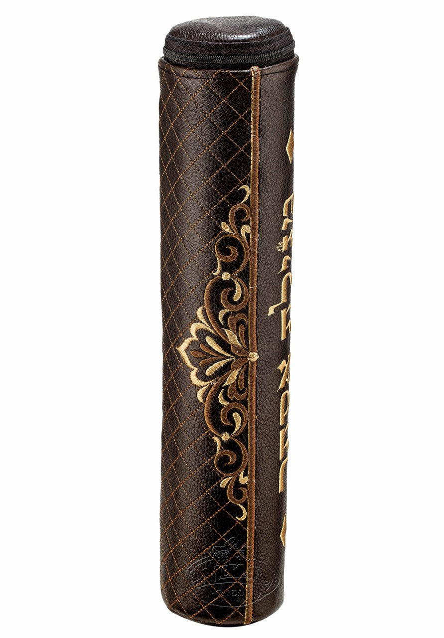 Brown Megillah Holder, Gold Side Embroidery