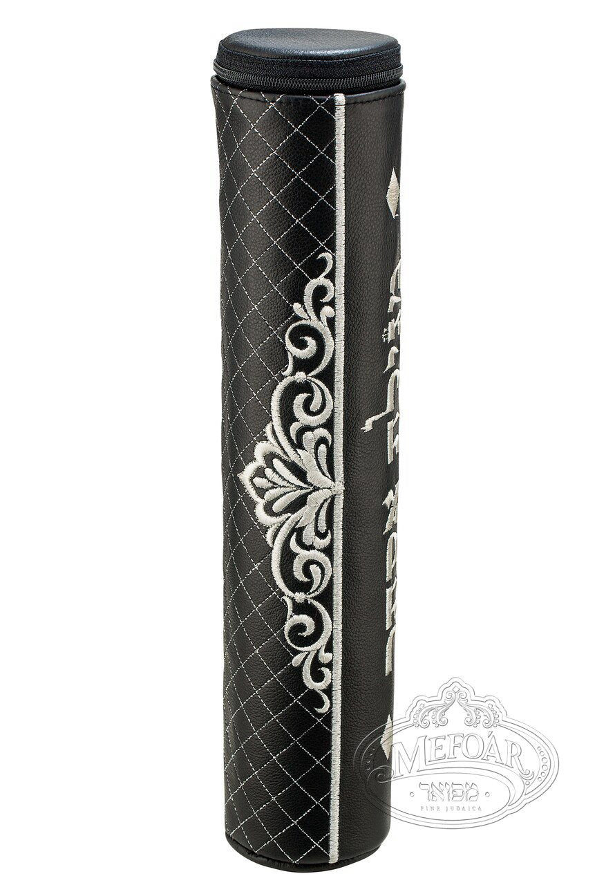 Black Megillah Holder, Silver Side Embroidery