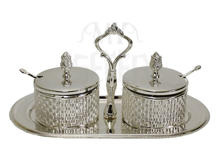 Decorative Dish Silver Plated/Glass  With Tray - 3" H